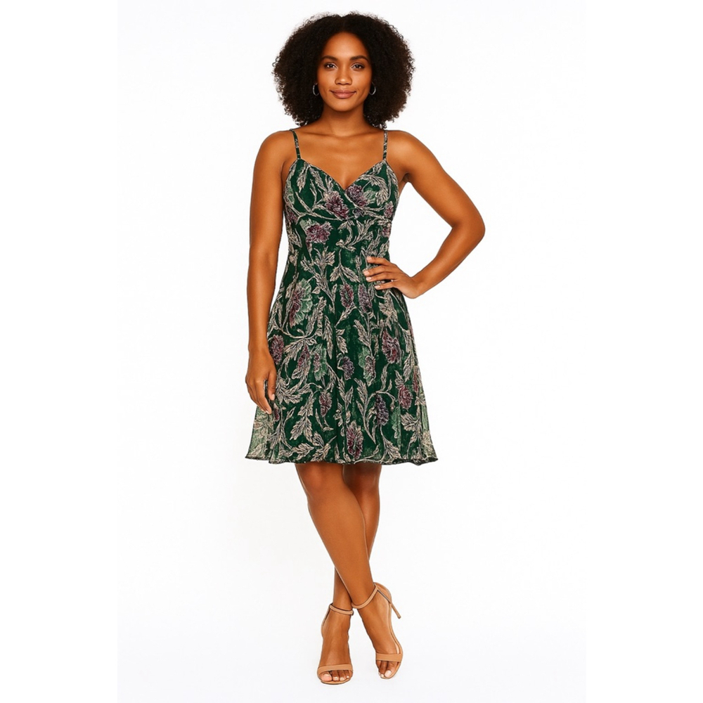 DVF Diane Von Furstenberg 100% Silk Chiffon Sleeveless Dress, Green Floral, 4